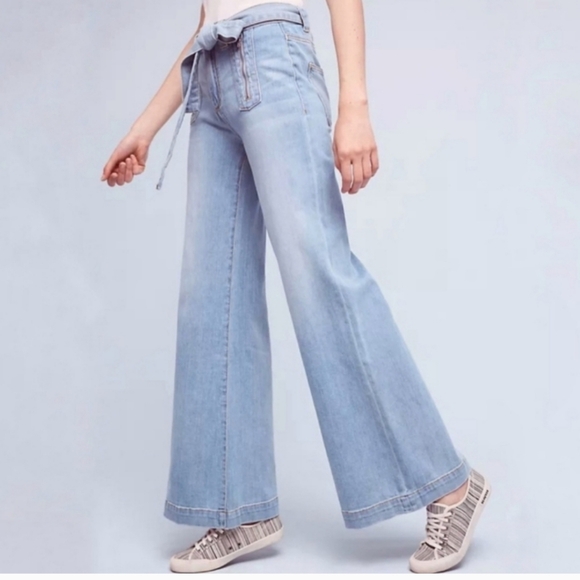 Pilcro and The Letterpress Anthropologie Wide Leg Belted Palazzo Jeans size 31 - Picture 3 of 12